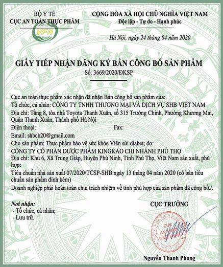 San pham vien sui Diabet được Bo Y Te cap phep