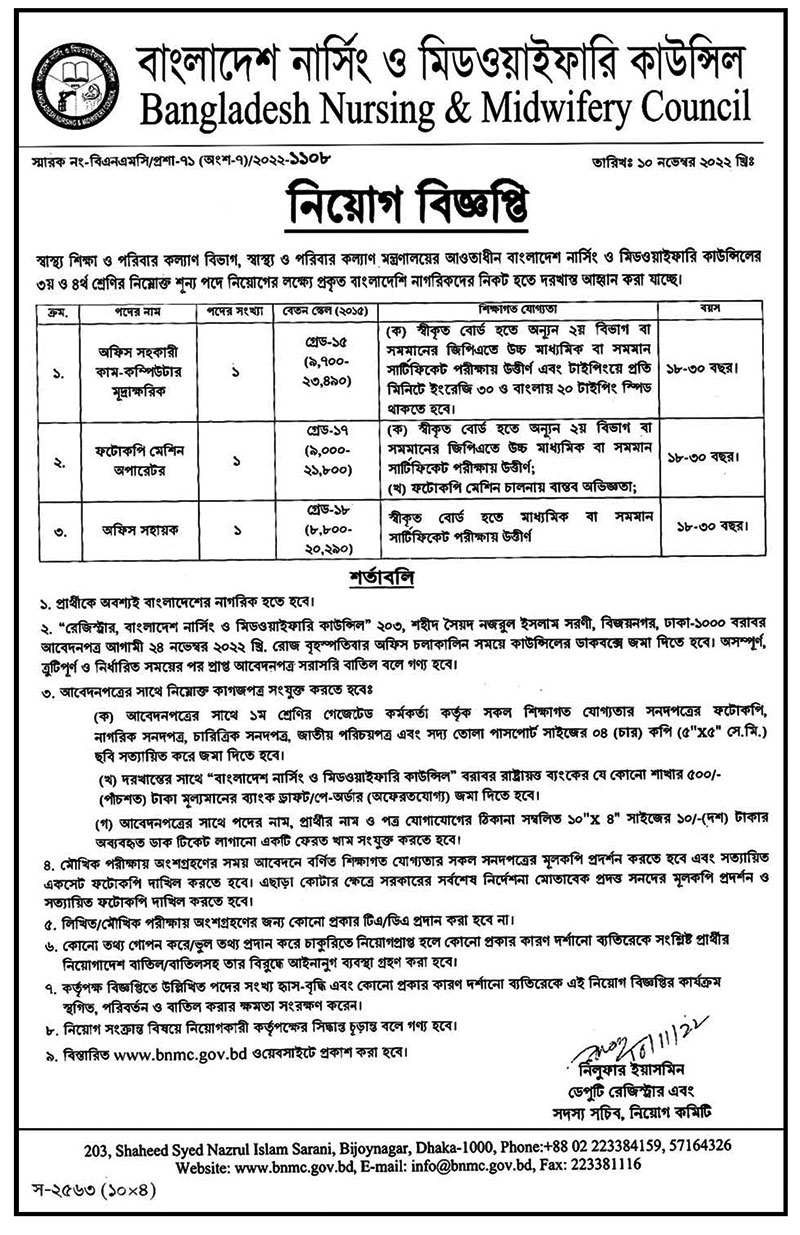 Bangladesh-Nursing-and-Midwifery-Council-BNMC-job-circular