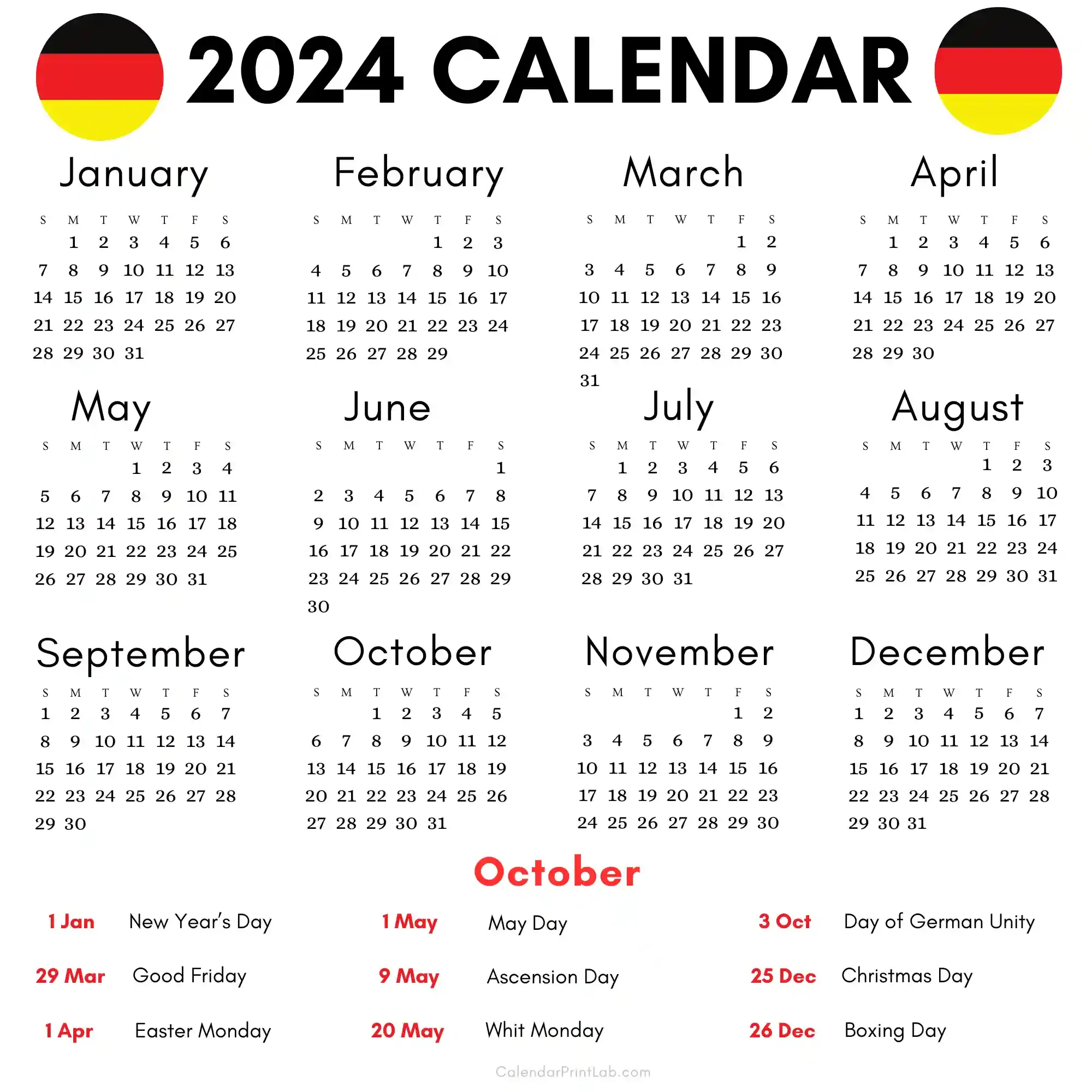 Germany 2024 Holidays Calendar
