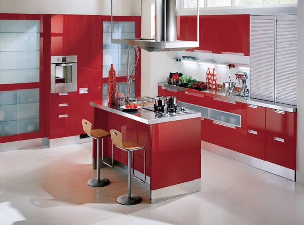 Contoh desain dapur warna merah