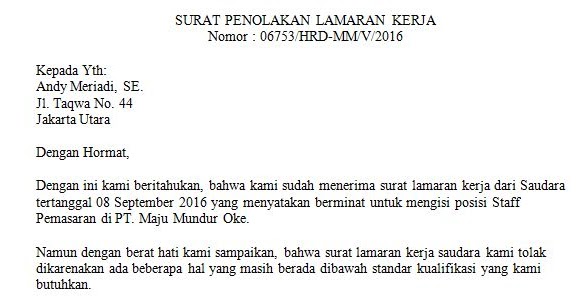 Surat Penolakan Pesanan Yang Baik Dan Benar - contoh surat