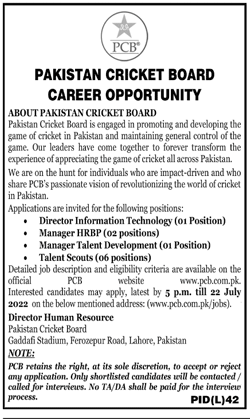 Pakistan Cricket Board (PCB) Latest Job 2022