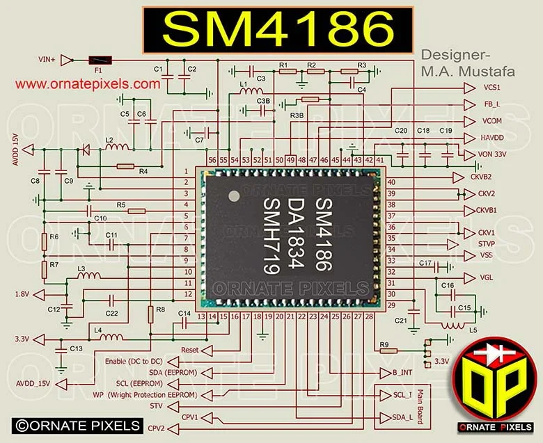 SM4186, SM4186 IC Schematic Circuit Diagram, SM4186 IC Circuit Diagram, SM4186 IC Pin Voltage, SM4186  Samsung Panel IC,