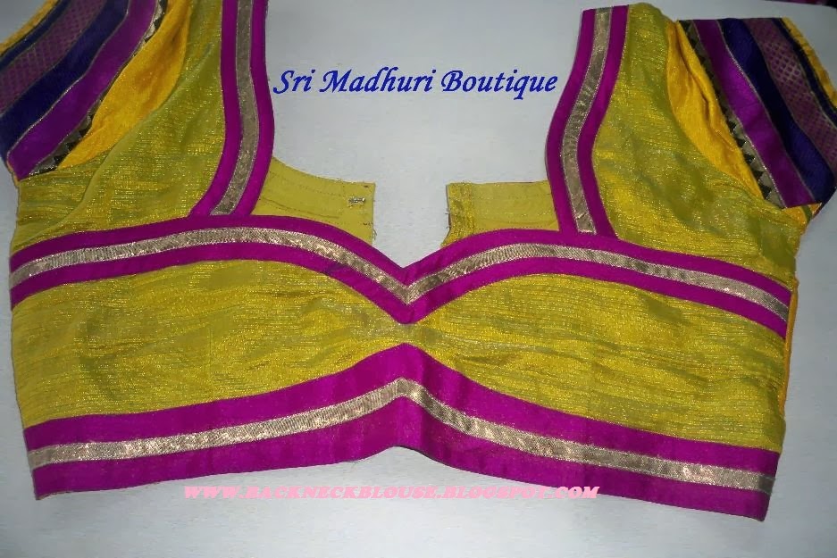 PINK WITH YELLOW COLOUR SHINING BACK NECK BLOUSE