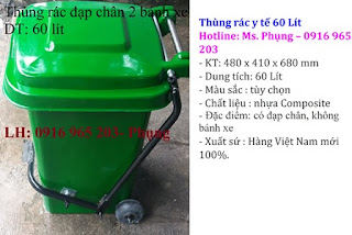 Thùng rác y tế màu xanh 60 lít đạp chân