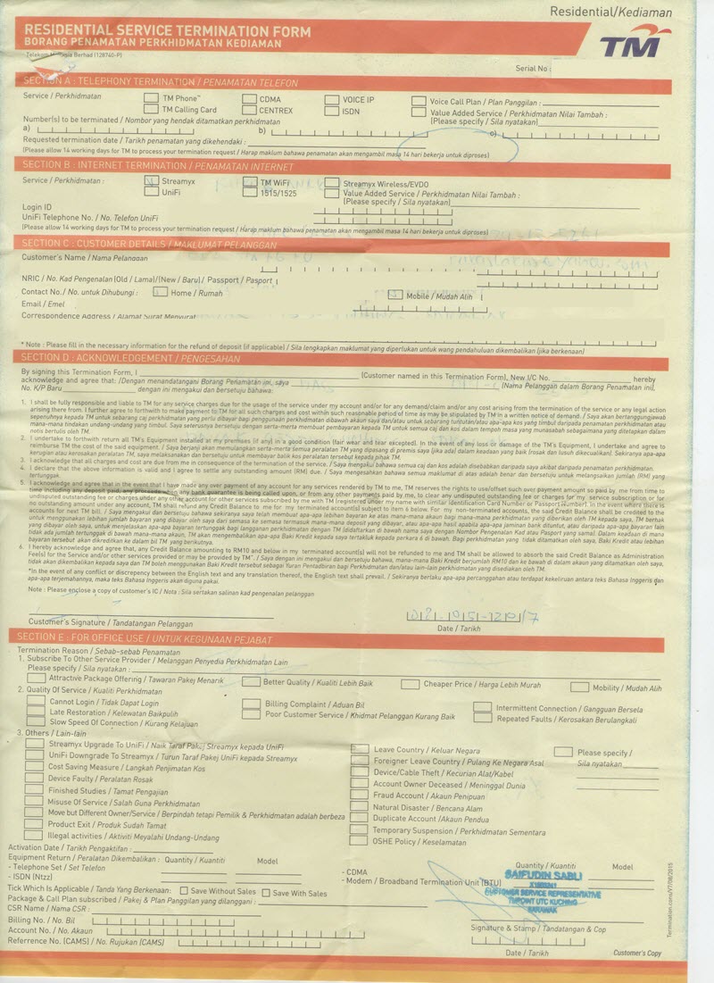 Contoh Surat Authorised Terminated Unifi