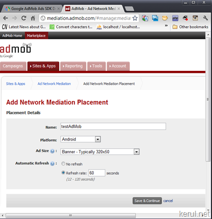 setting site in admob