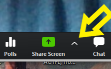 Arrow pointing to carat next to "Share Screen"