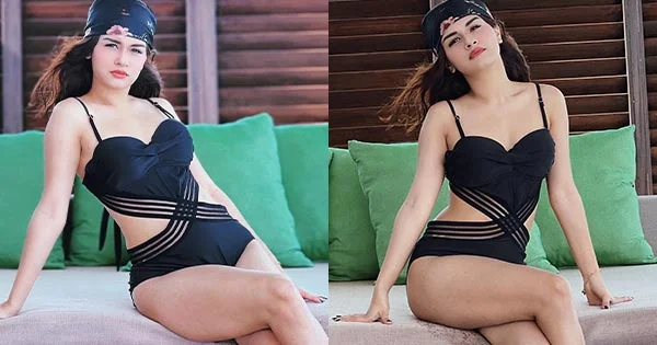 Avneet Kaur black swimsuit sexy legs thighs