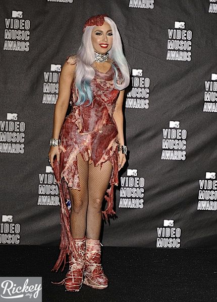 lady gaga meat dress real. lady gaga meat dress