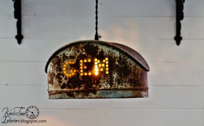 Vintage Repurposed Salvaged Metal Hanging Light via http://knickoftimeinteriors.blogspot.com/