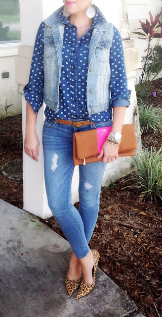 Denim, animal print, studs