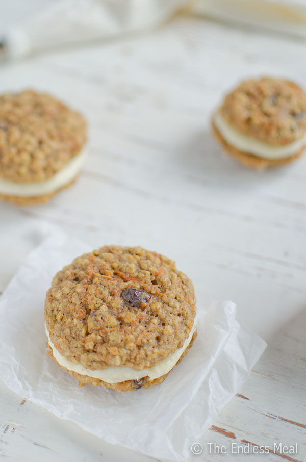 Oatmeal Carrot Whoopie Cookies with Cream Cheese Frosting