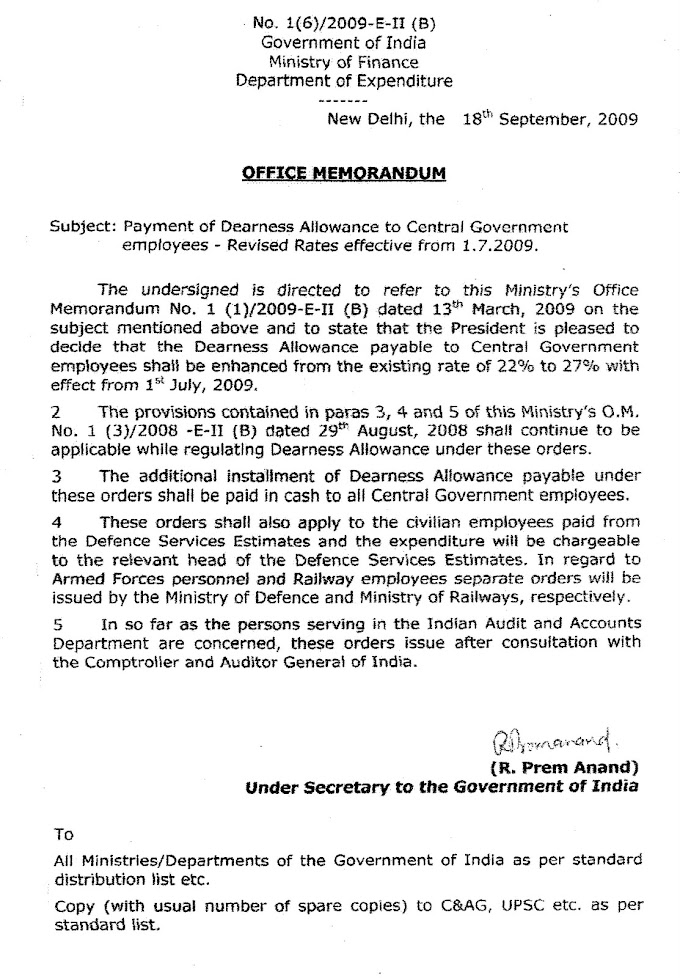 FINANCE MINISTRY ORDERS ON 5% DA HAS BEEN ISSUED