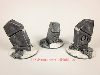 Group of three stone monuments for Frostgrave 25-28 mm scale scenery - rear view.