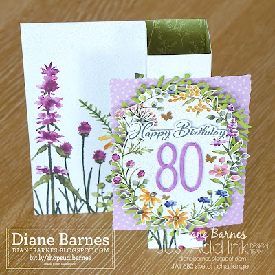 80th birthday fun fold square column card using Stampin' Up! Dainty Flowers paper, Go to Greetings stamp set, Wishes All Round dies, Deckled rectangles dies. Card by Diane Barnes - Independent Demonstrator in Sydney Australia - colour me happy - stampinupcards - fun fold cards - stamping - cardmaking