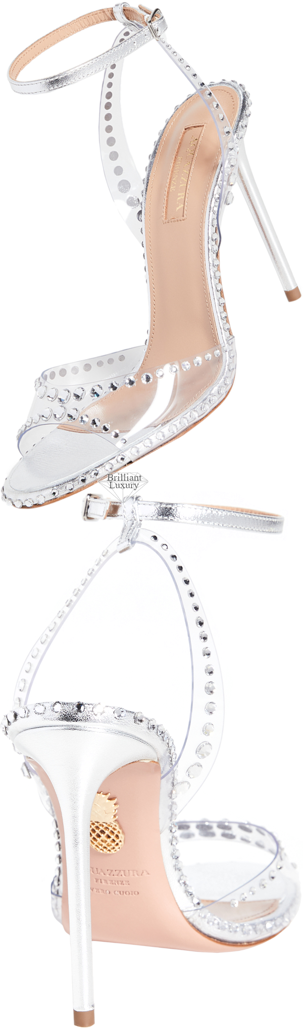 ♦Aquazzura bejeweled silver metallic Dream PVC sandals #aquazzura #shoes #brilliantluxury