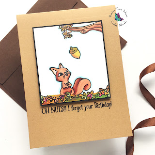 Soory, I am late card, Late birthday wishes card, Crafty Meraki Nutty friends stamp set, CAS Squirrel card,AAA,AAA Cards,Crafty Meraki,CAS card, Belated wishes card.,Copic coloring, Quillish