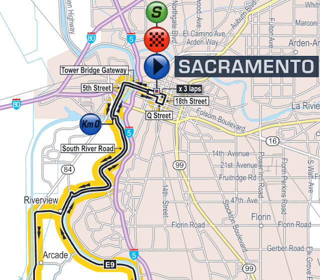 Sacramento ATOC 2016 route map near start and finish