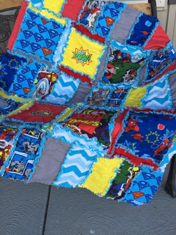  Superhero Rag Quilt Set  for crib or toddler bed