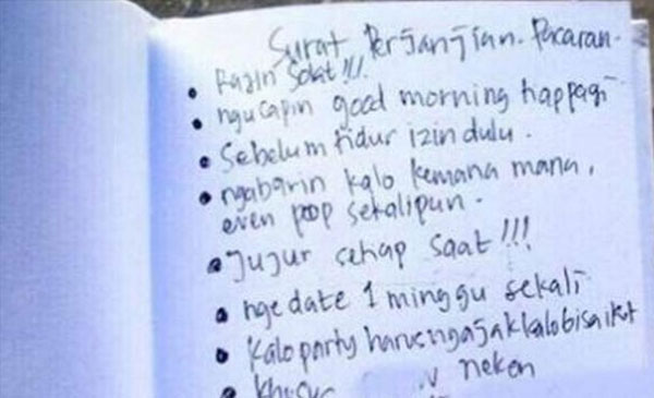  Surat Perjanjian Pacaran Jaman Now Sungguh Mengundang Tawa