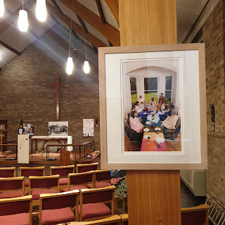 A photograph of a Last Supper scene created by members of WAVE church and hung in the Jesus Chapel of St Andrew's Church.