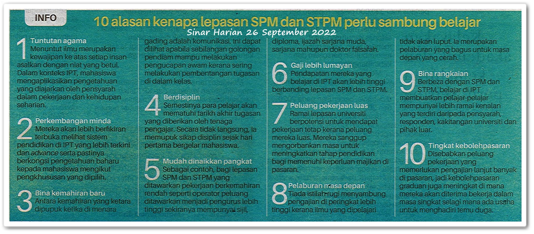 10 alasan kenapa lepasan SPM dan STPM perlu sambung belajar