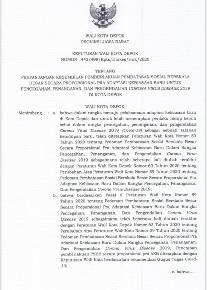 Cegah Covid-19, Pemkot Depok Perpanjang PSBB Proporsional Pra AKB 