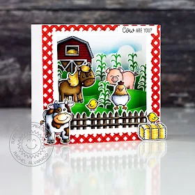 Sunny Studio Stamps: Miss Moo Barnyard Buddies Woodland Borders Fancy Frames Punny Card by Rachel Alvarado