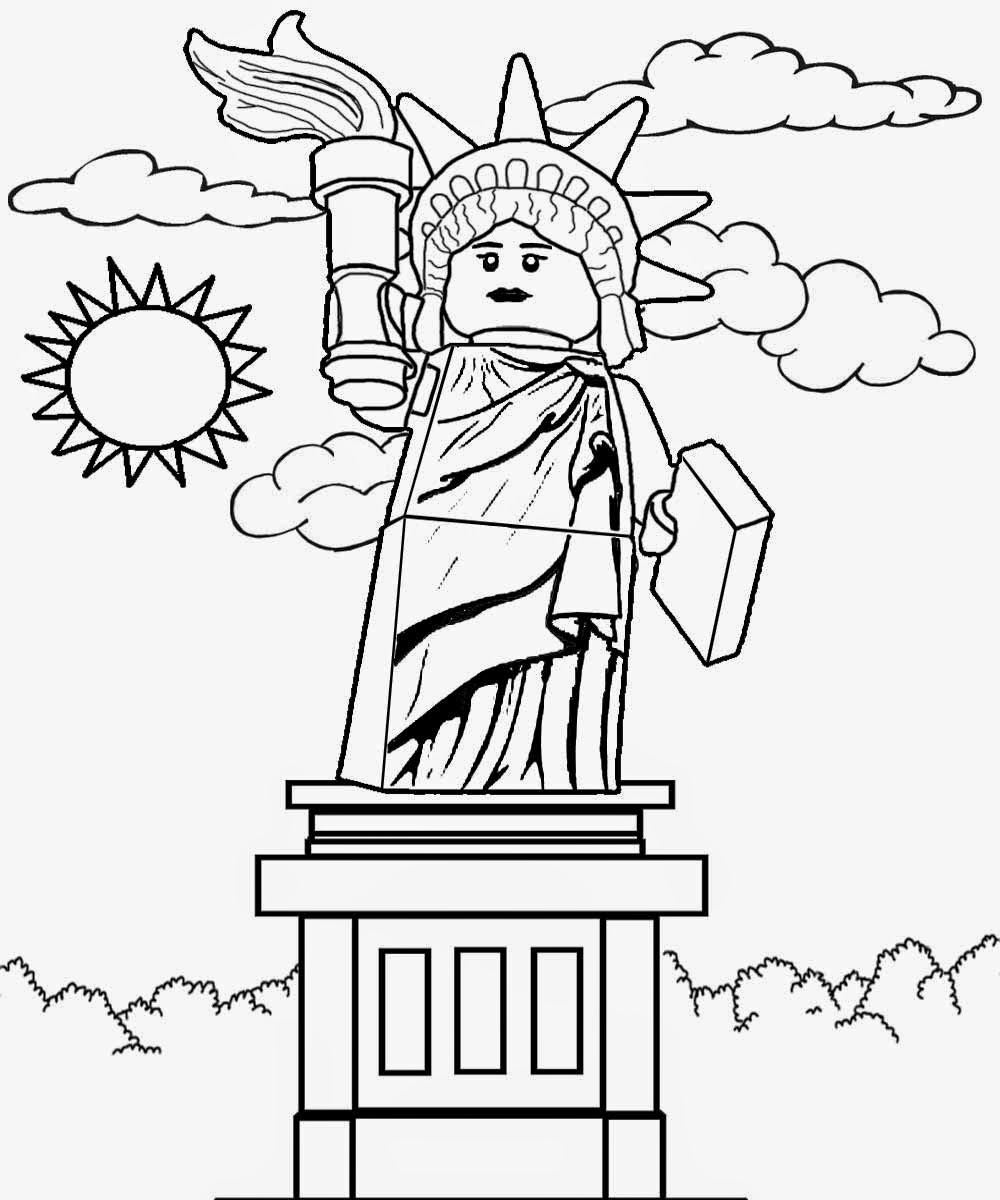line free color and print pictures of Lego sculpture Minifigures Series 6 USA Lady Liberty statue