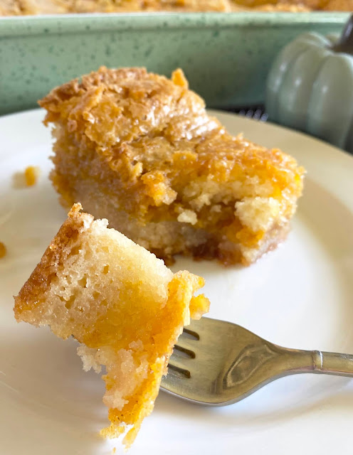 Pumpkin Butter Bar on a white plate with a bite on a fork.