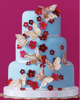Butterfly Birthday Cake on Tiers Of Blue Iced Wedding Cake With Gorgeous Colorful Butterflies