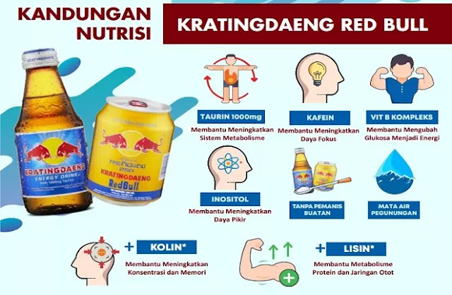 Kandungan nutrisi pada Kratingdaeng Red Bull memiliki manfaat sebagai penambah stamina tubuh serta konsentrasi