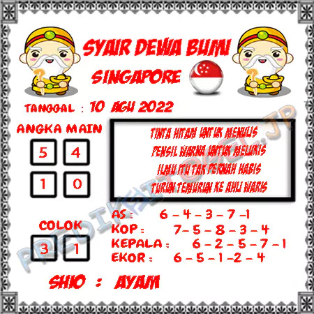 Prediksi Dewa Bumi Togel Singapura Rabu 10 Agustus 2022