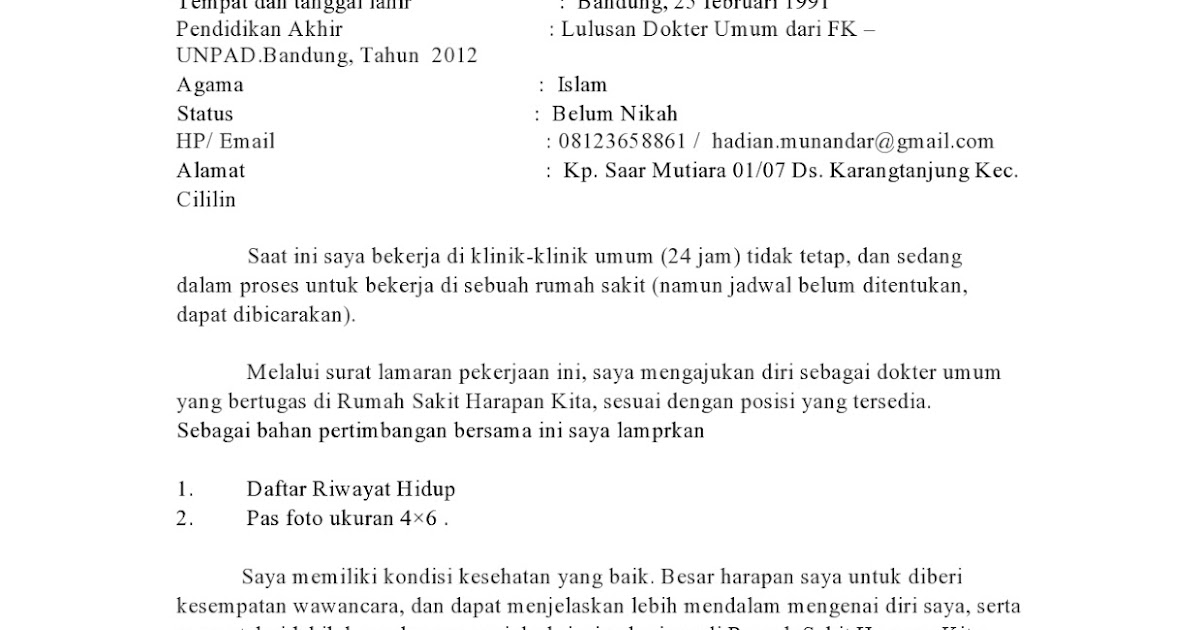 Contoh Surat Lamaran Kerja Rumah Sakit Hermina - Surat Box