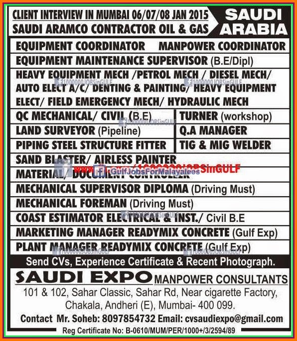 Saudi Aramco Contractor Oil & Gas Company KSA JOB Vacancies