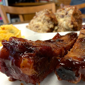 Ribs, Boudin Ball, and Twice Baked Mashed Potatoes