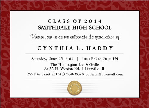 Gold Border Diploma Style Graduation Party Invitation for Her