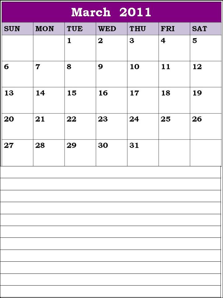 calendar march 2011 print. Blank Calendar March 2011