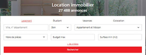 Les critères de recherche de la sous-rubrique Location