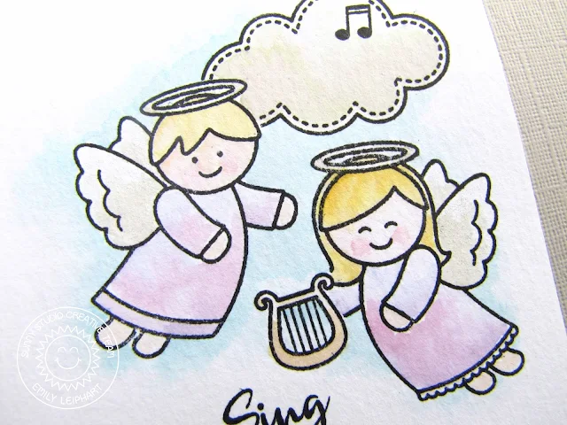 Sunny Studio Stamps: Little Angels Watercolored Holiday Christmas Card by Emily Leiphart.