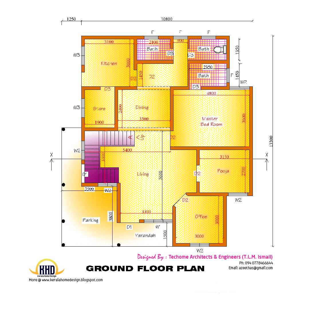 2d elevation and floor  plan  of 2633 sq feet Kerala House  