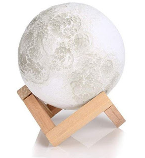 Enchanted 3D LED Night Light Moon Lamp,with Wooden Dock, Warm and Cool 3 Colors Dimmable Brightness Adjustment, Best Home Bedroom Decorative Luna Lamp Light and Romantic Gift (5.12In)