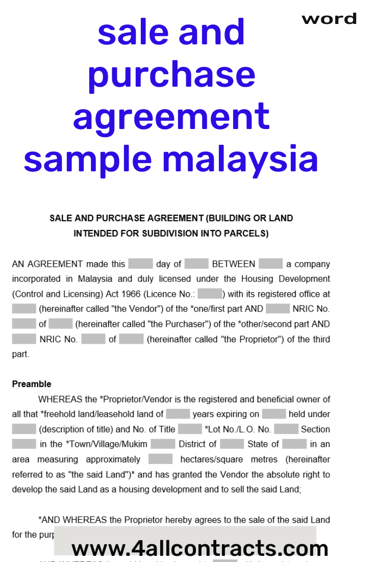 agreement is a sample sale and purchase agreement for a real estate property in Malaysia