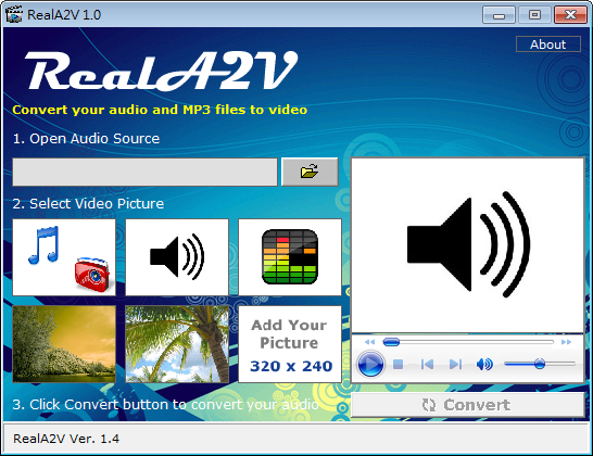可將MP3、WAV、WMA轉AVI檔的轉檔軟體推薦：RealA2V，免費版下載
