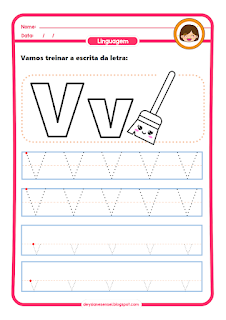 ALFABETO V: Atividade para aprender a escrever letra bastão. atividade letra bastão maiúscula para imprimir