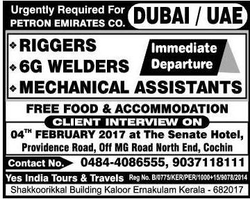 Dubai , UAE Job Vacancies - Free food & Accommodation