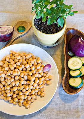 simple falafel ingredients of onions, garbanzo beans, herbs and spices