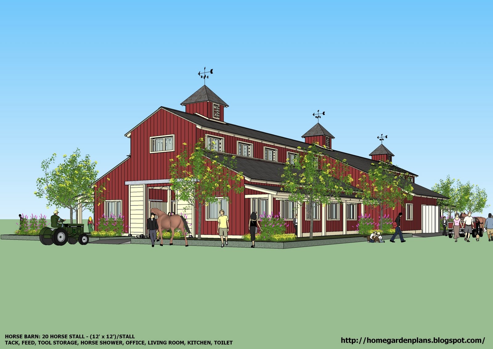 home garden plans: b20h - large horse barn for 20 horse