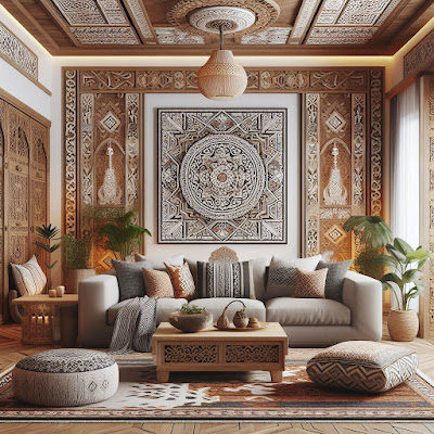 Desain ruang tamu Etnik dengan Motif Keramik Khas